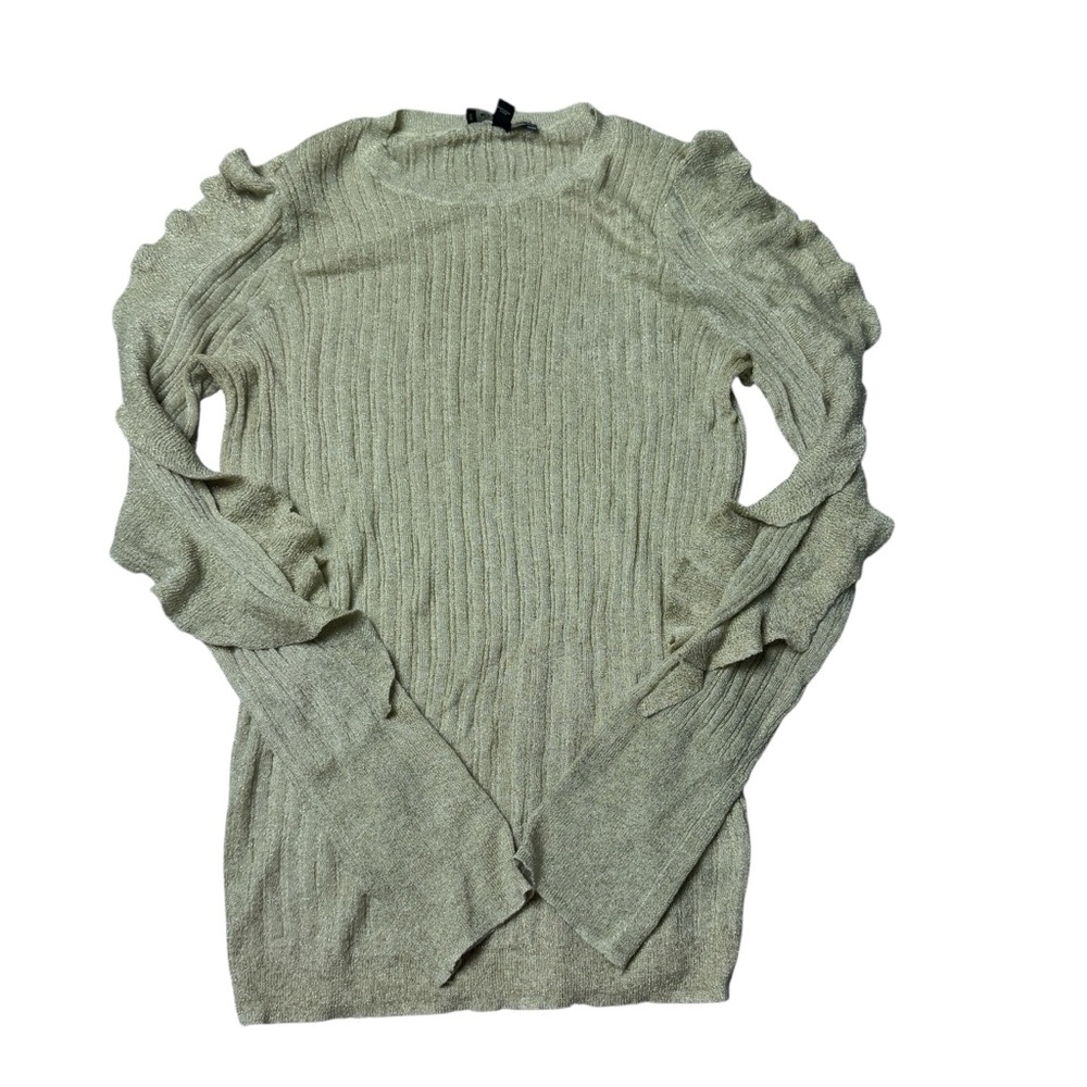 Express Sweater gold metallic knit ruffle sleeve